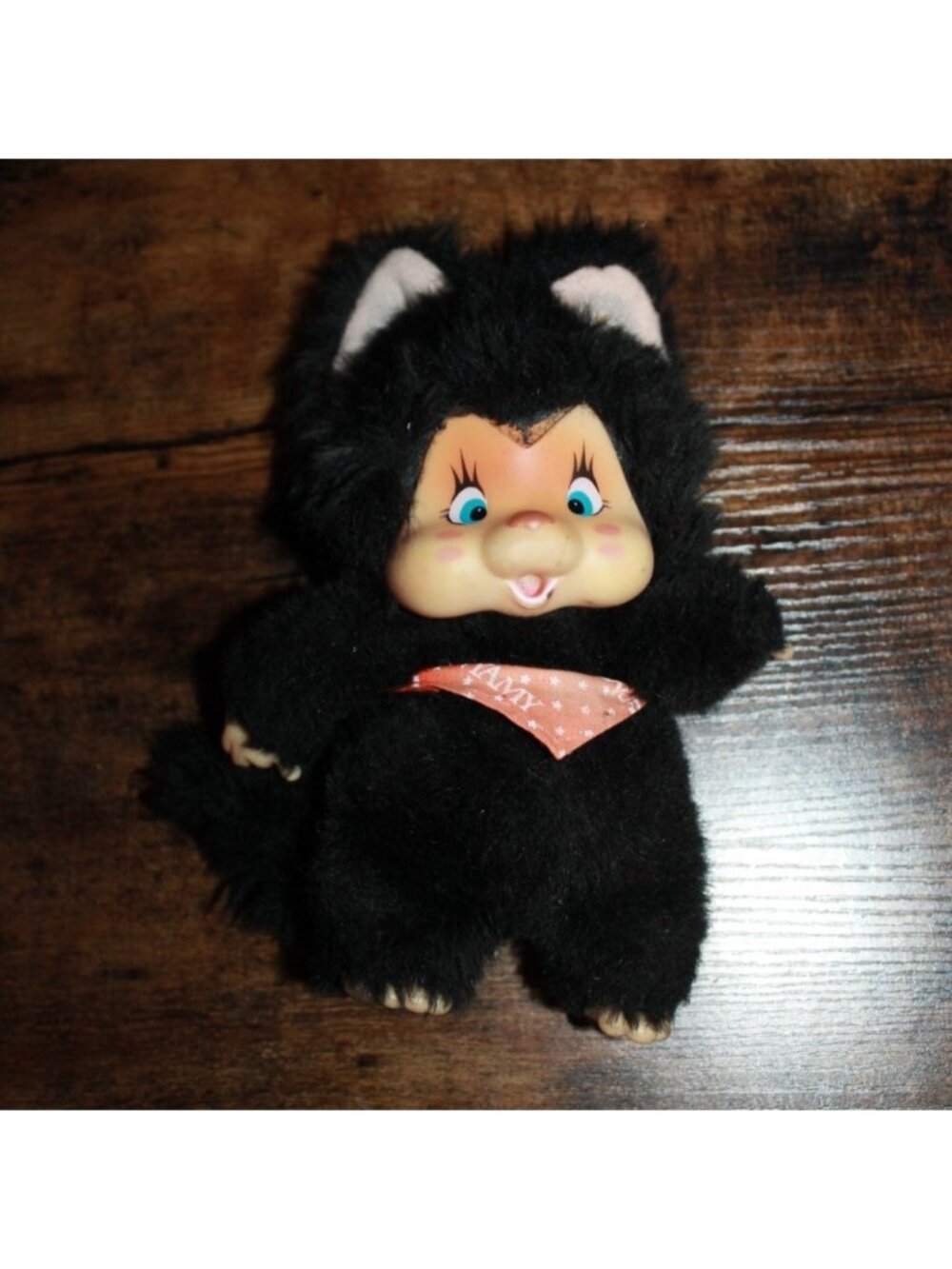 RARE Vintage 1979 Monchhichi Nyamy Washino Black Cat Plush 7” Sucking Thumb